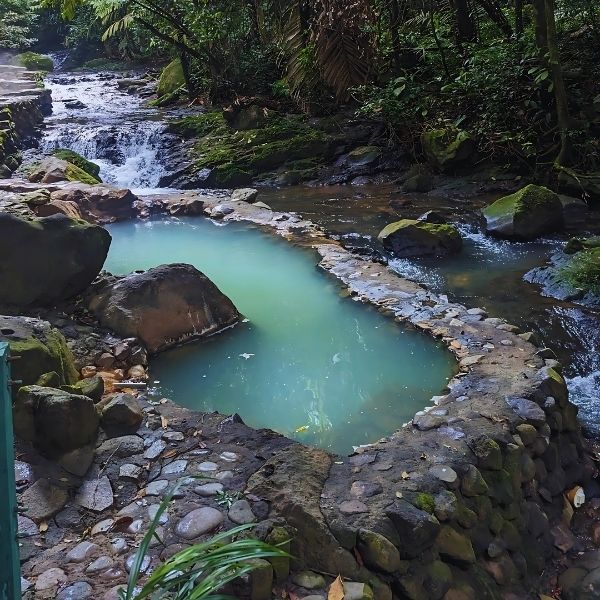 Cascading natural pools flowing through the lush Costa Rican jungle, a serene setting at The Healing Sanctuary’s Tropical Retreat.